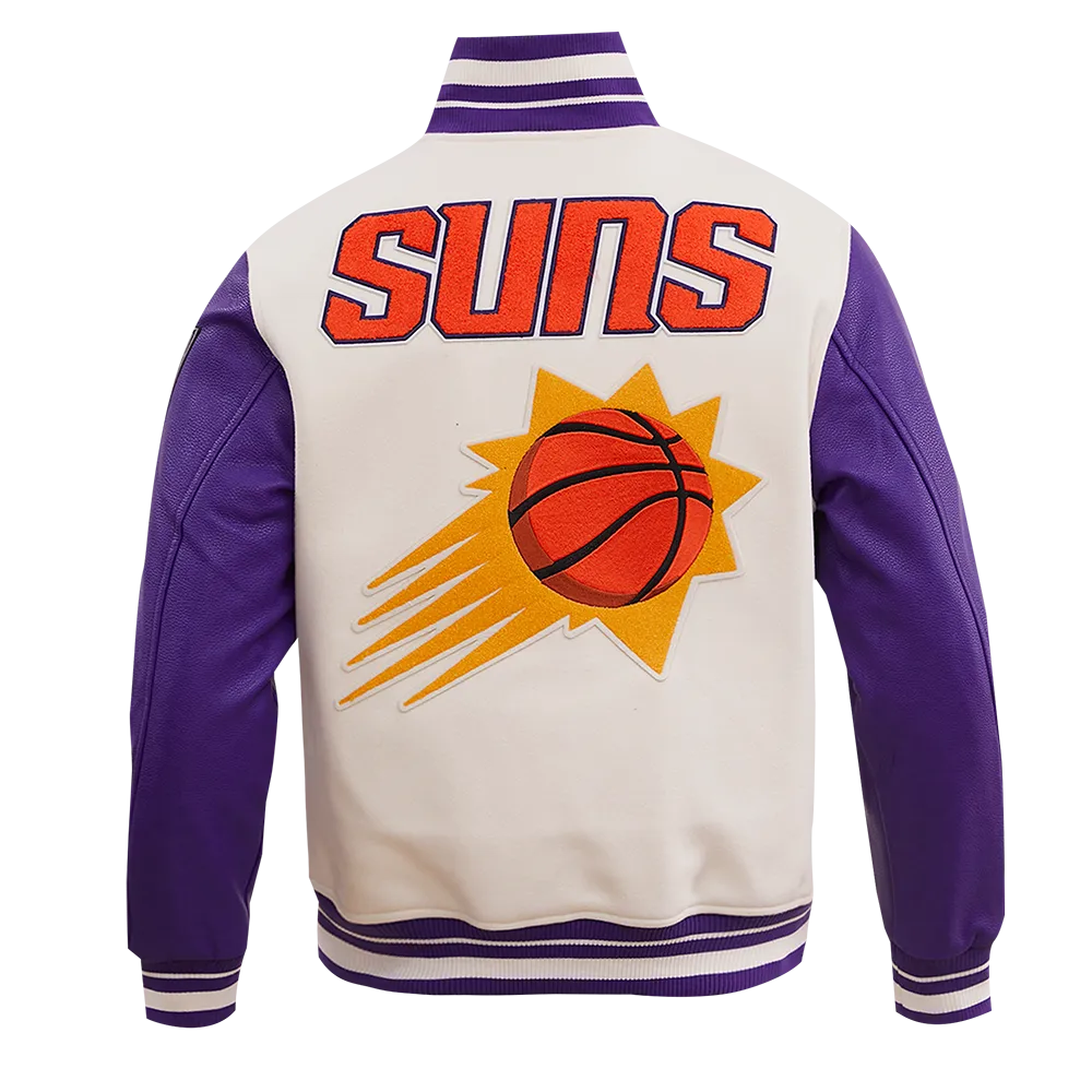 NBA PHOENIX SUNS RETRO CLASSIC MEN'S RIB WOOL VARSITY JACKET (EGGSHELL/PURPLE)