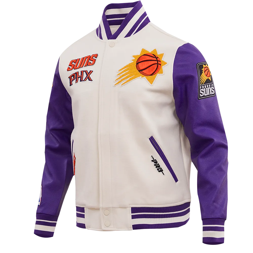 NBA PHOENIX SUNS RETRO CLASSIC MEN'S RIB WOOL VARSITY JACKET (EGGSHELL/PURPLE)