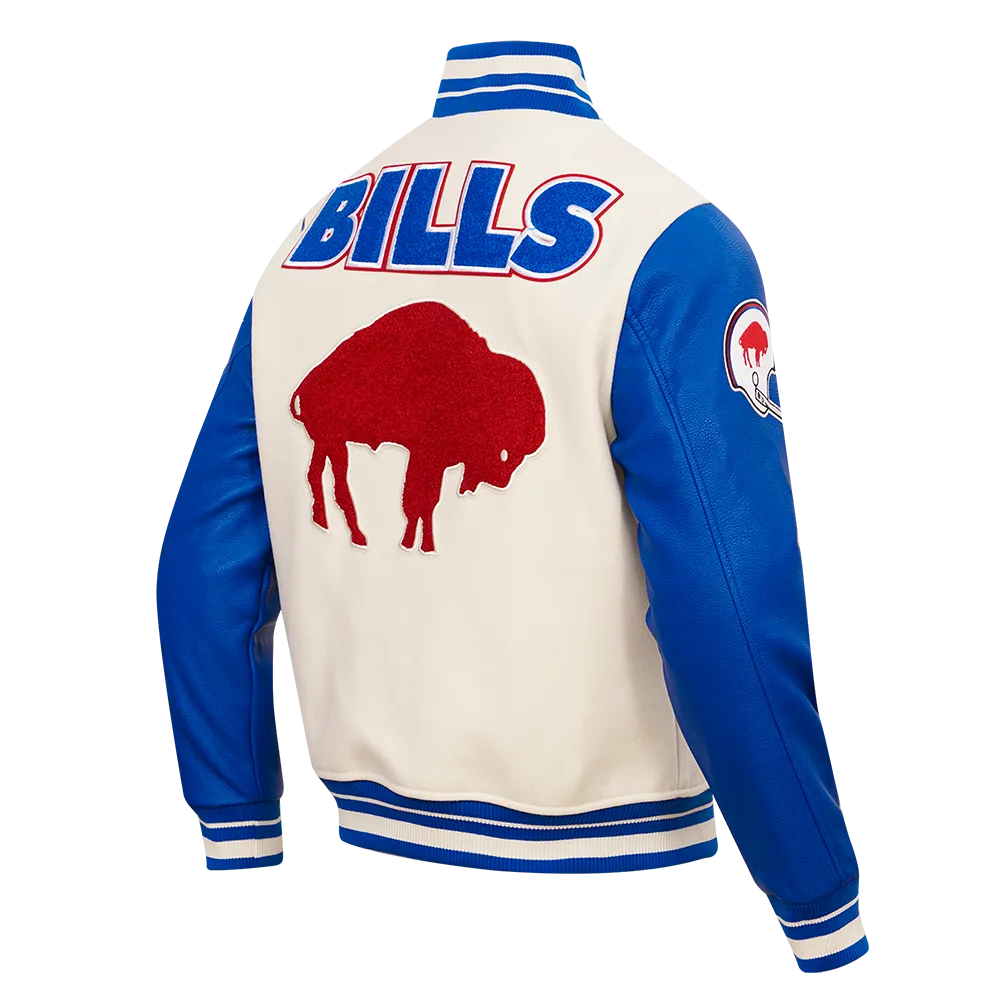 NFL BUFFALO BILLS RETRO CLASSIC MEN'S RIB WOOL VARSITY JACKET (EGGSHELL/ROYAL BLUE)