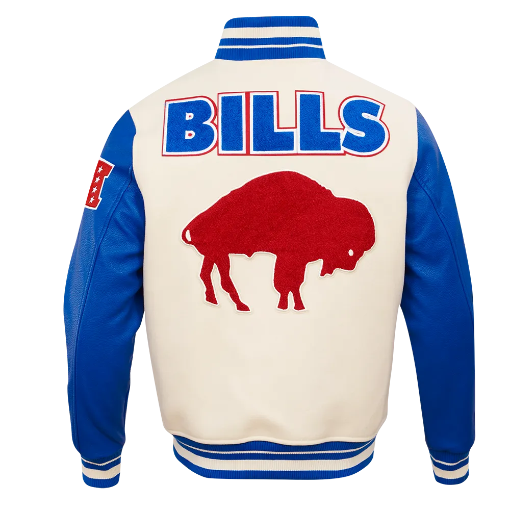 NFL BUFFALO BILLS RETRO CLASSIC MEN'S RIB WOOL VARSITY JACKET (EGGSHELL/ROYAL BLUE)