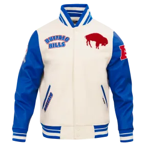 NFL BUFFALO BILLS RETRO CLASSIC MEN'S RIB WOOL VARSITY JACKET (EGGSHELL/ROYAL BLUE)