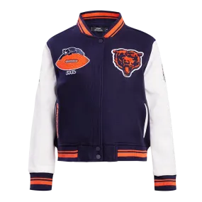 NFL CHICAGO BEARS RETRO CLASSIC WOMEN'S RIB WOOL VARSITY JACKET (MIDNIGHT NAVY/ORANGE/MIDNIGHT NAVY)