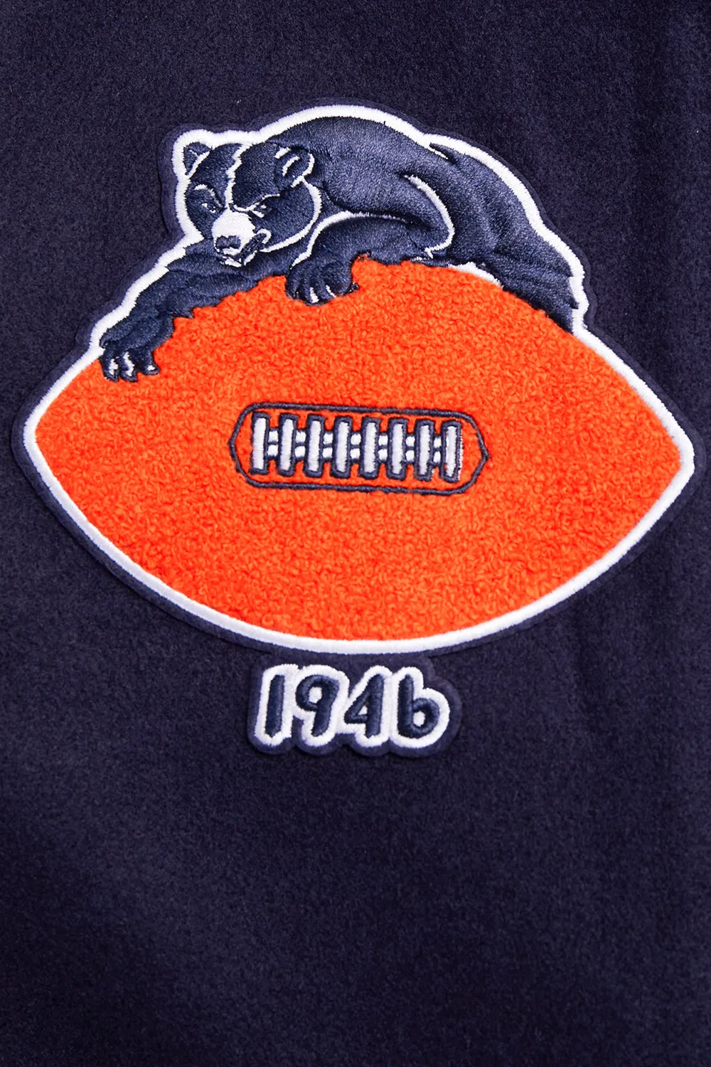 NFL CHICAGO BEARS RETRO CLASSIC WOMEN'S RIB WOOL VARSITY JACKET (MIDNIGHT NAVY/ORANGE/MIDNIGHT NAVY)