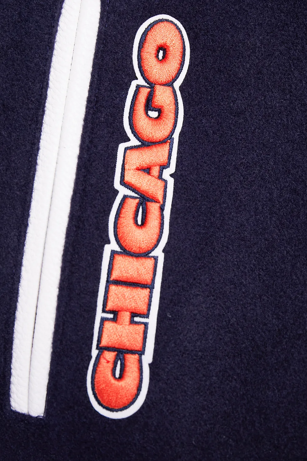 NFL CHICAGO BEARS RETRO CLASSIC WOMEN'S RIB WOOL VARSITY JACKET (MIDNIGHT NAVY/ORANGE/MIDNIGHT NAVY)