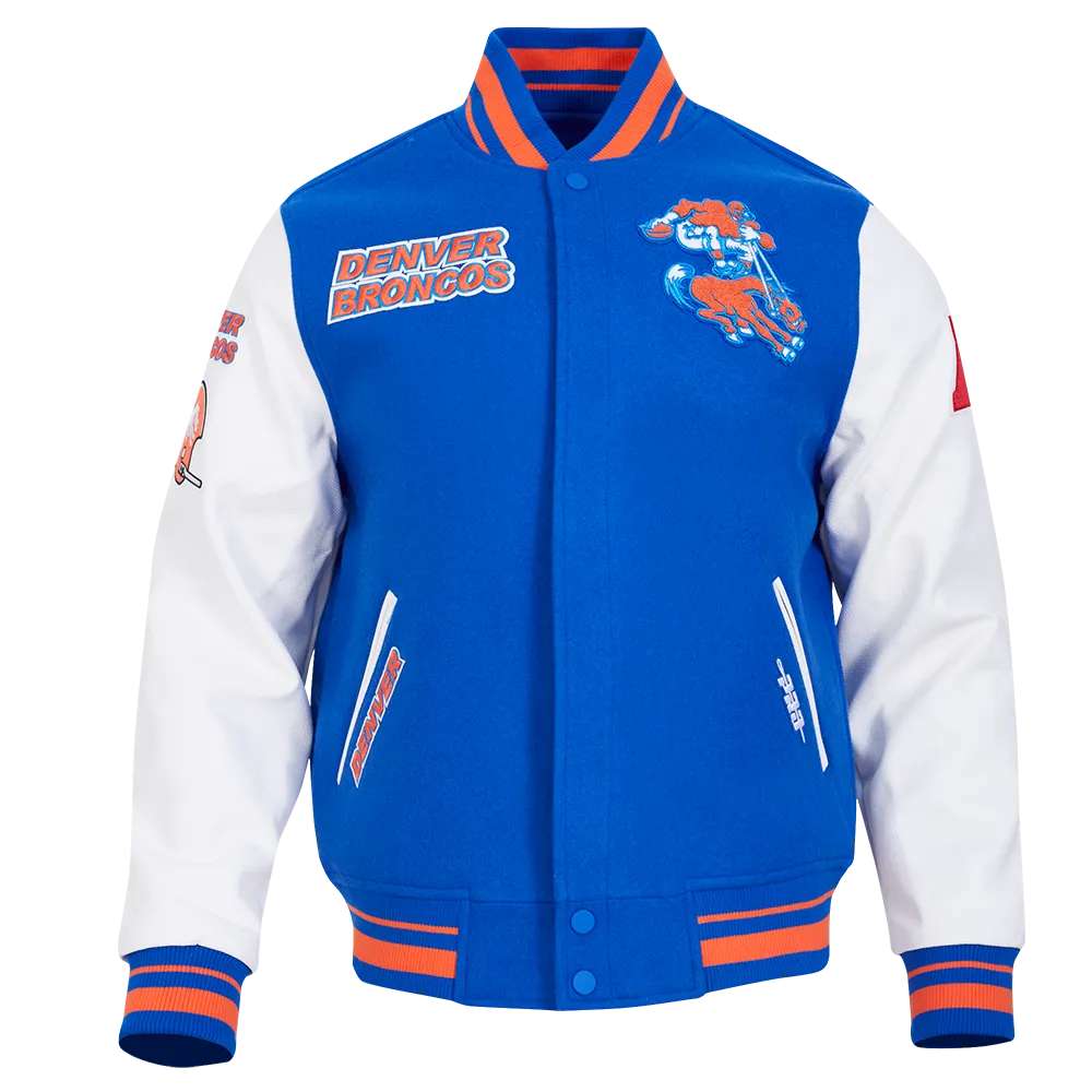 NFL DENVER BRONCOS RETRO CLASSIC MEN'S RIB WOOL VARSITY JACKET (ROYAL BLUE/ORANGE)