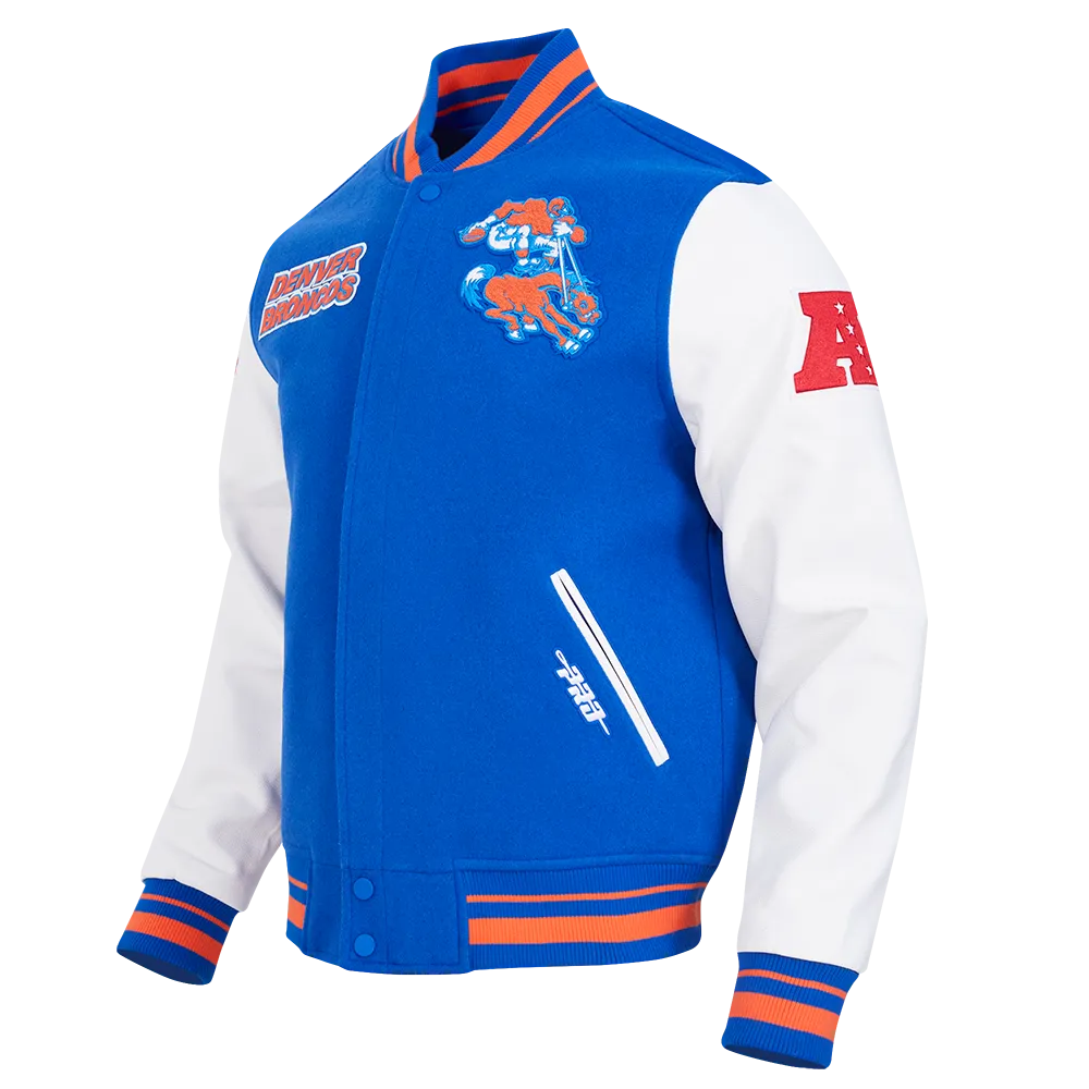 NFL DENVER BRONCOS RETRO CLASSIC MEN'S RIB WOOL VARSITY JACKET (ROYAL BLUE/ORANGE)