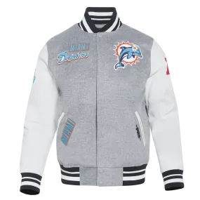 NFL MIAMI DOLPHINS RETRO CLASSIC MEN'S RIB WOOL VARSITY JACKET (HEATHER GREY/WHITE/BLACK)