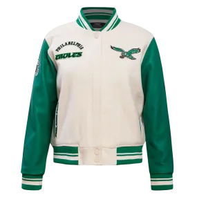 NFL PHILADELPHIA EAGLES RETRO CLASSIC WOMEN'S RIB WOOL VARSITY JACKET (EGGSHELL/ KELLY GREEN)