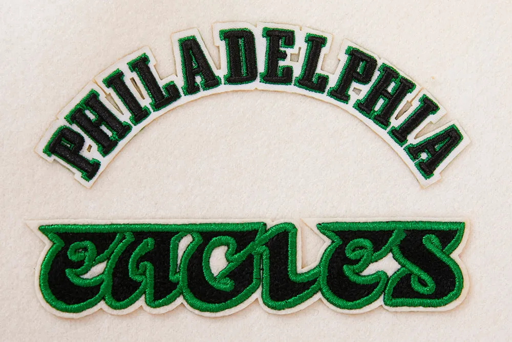 NFL PHILADELPHIA EAGLES RETRO CLASSIC WOMEN'S RIB WOOL VARSITY JACKET (EGGSHELL/ KELLY GREEN)