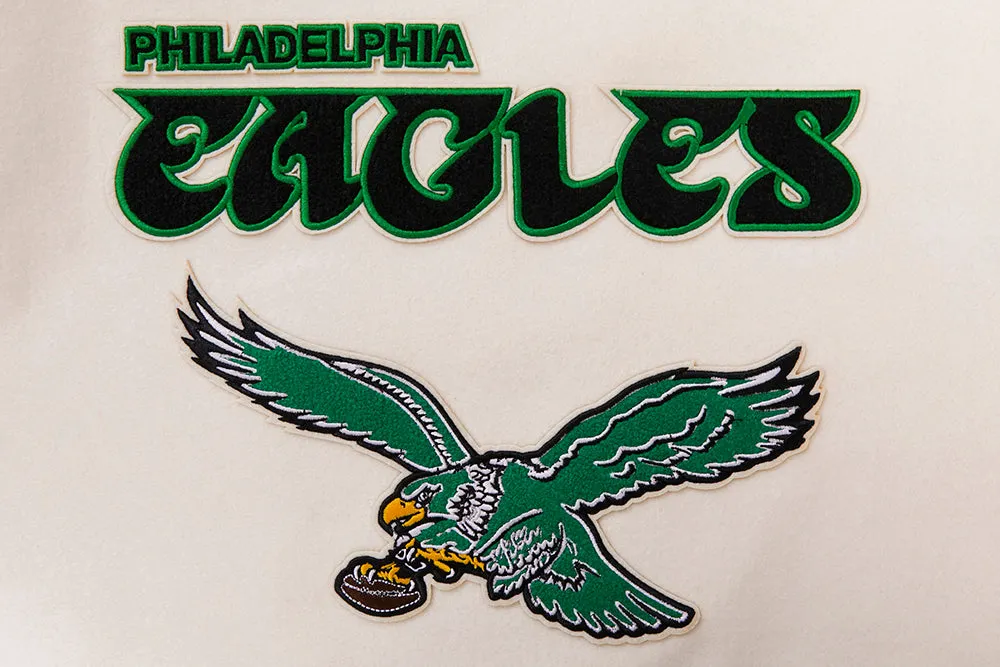 NFL PHILADELPHIA EAGLES RETRO CLASSIC WOMEN'S RIB WOOL VARSITY JACKET (EGGSHELL/ KELLY GREEN)