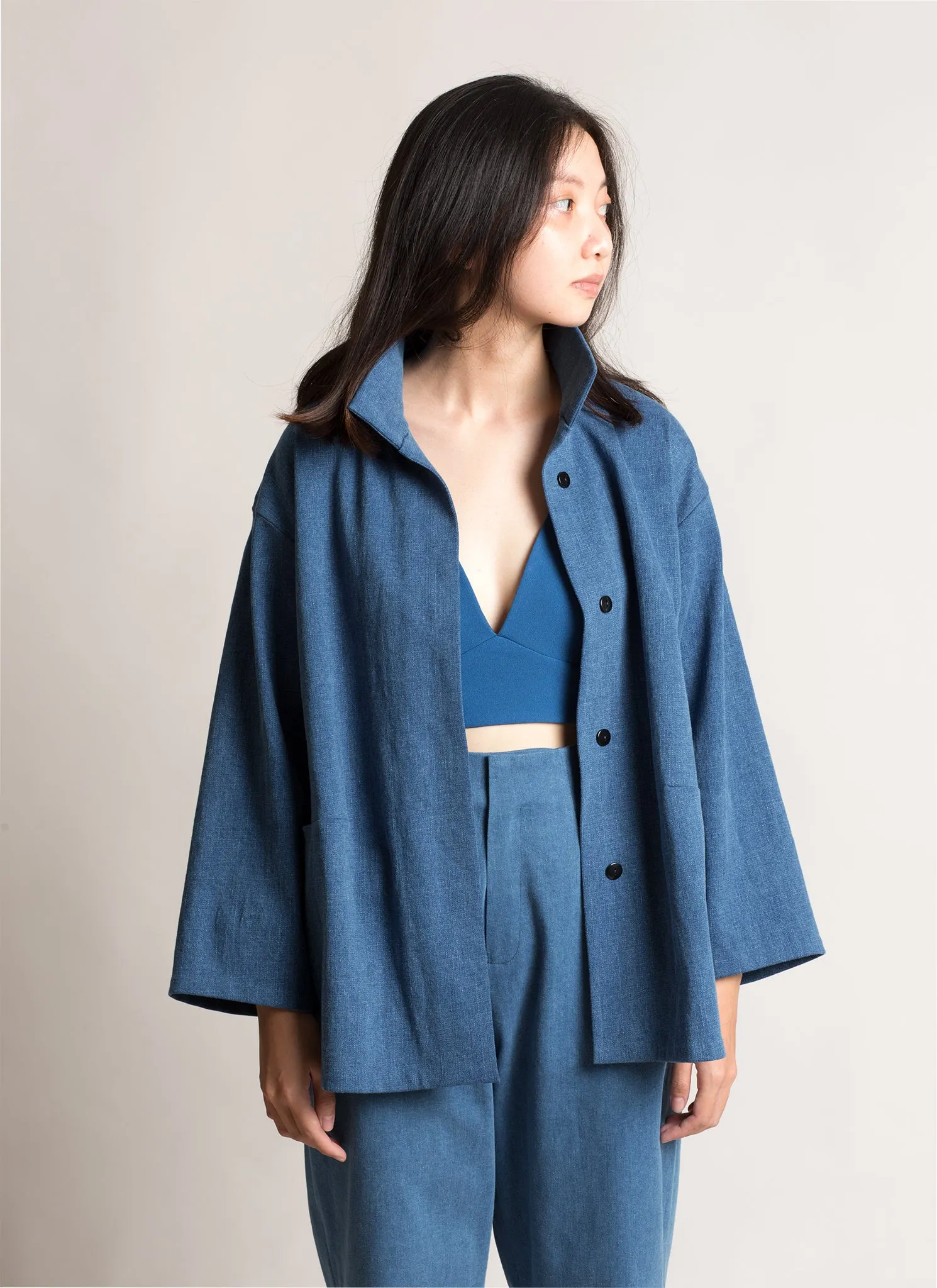 Opaque Button-Up Pocket Denim Shirt Jacket - Light Blue II