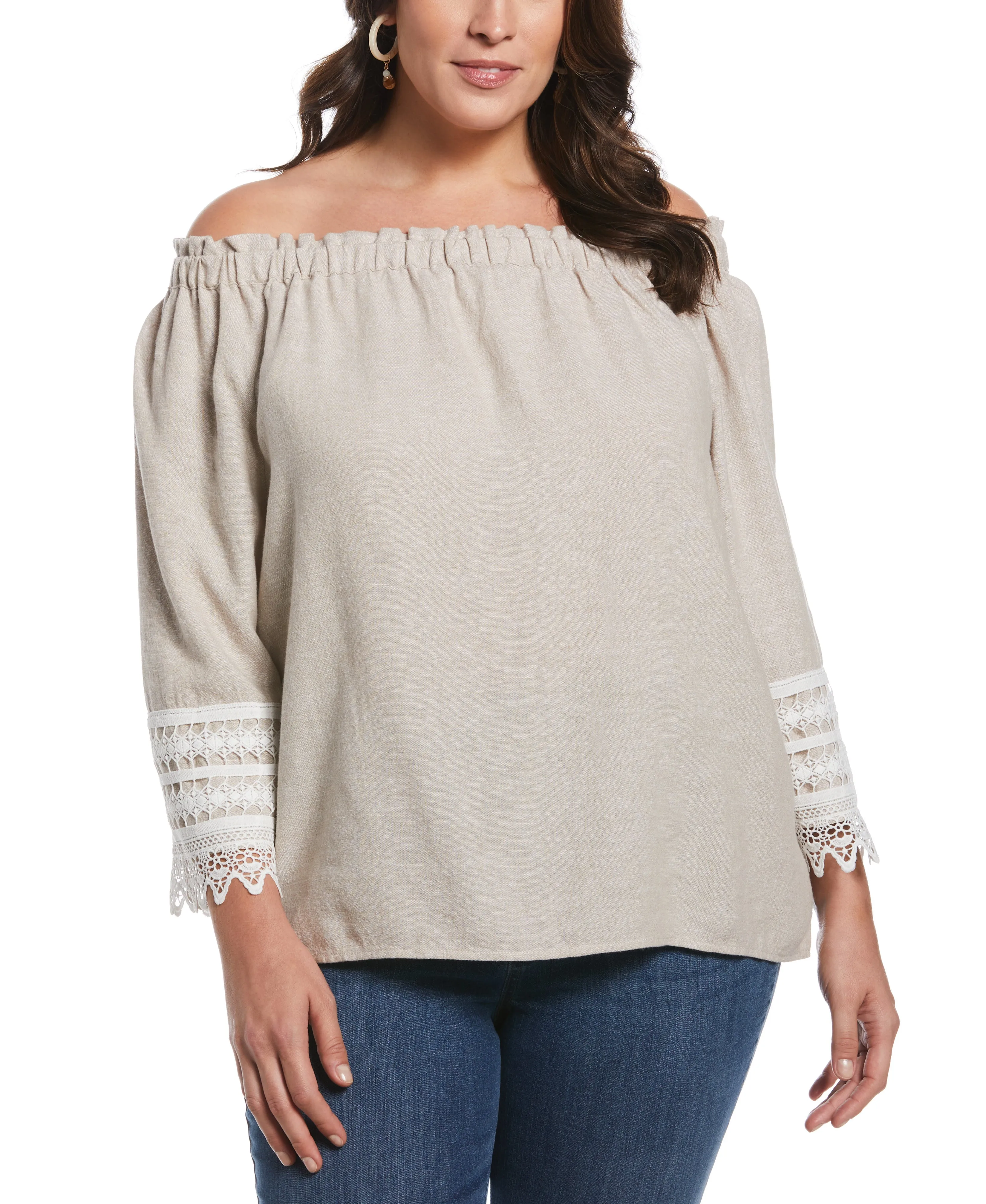 Plus Size Linen Blend Off the Shoulder Top