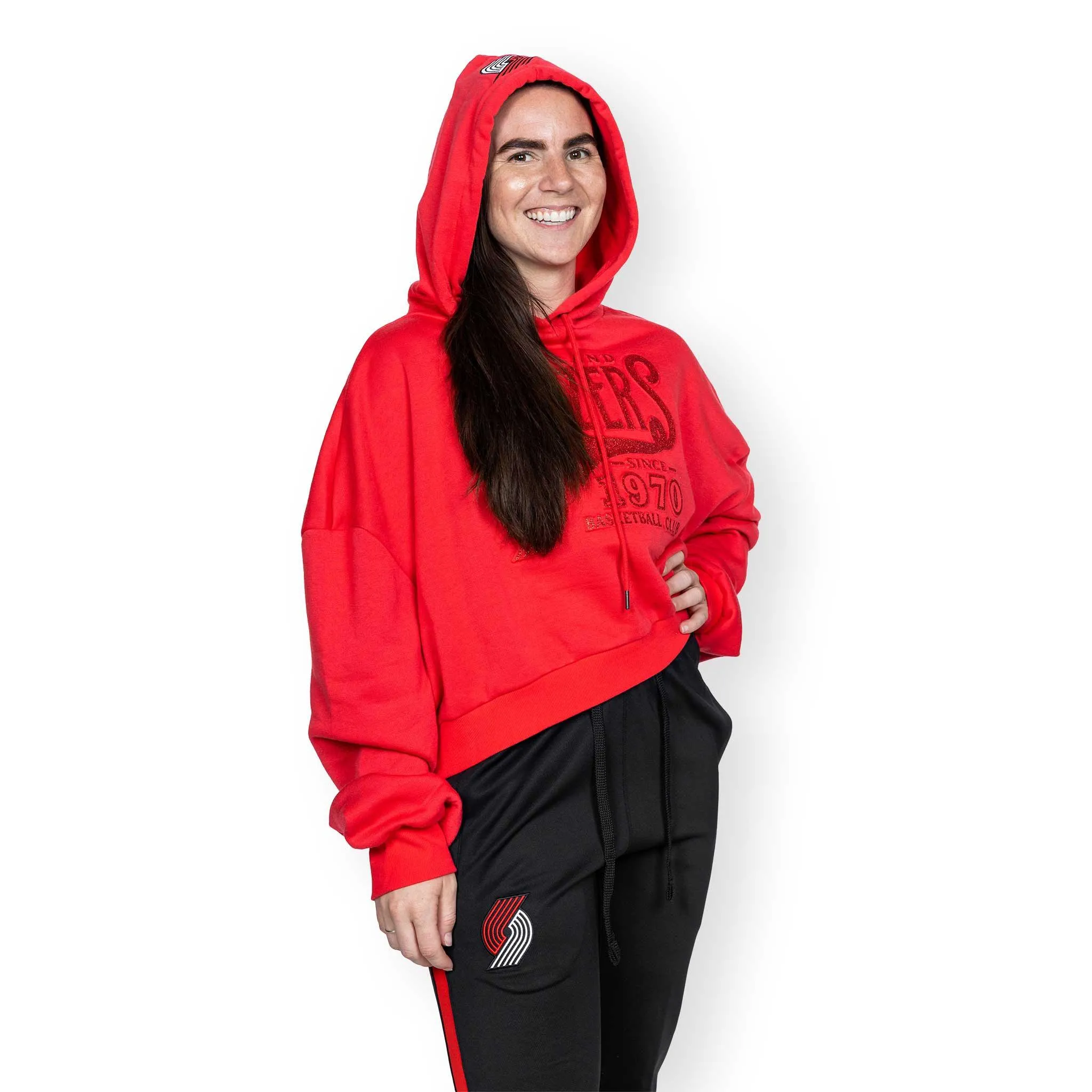 Portland Trail Blazers Wild Collective Women's Crop Glitter Hoodie