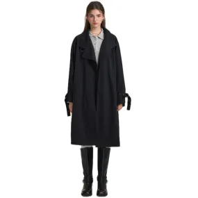 Retro Casual Silhouette Trench Coat In Black