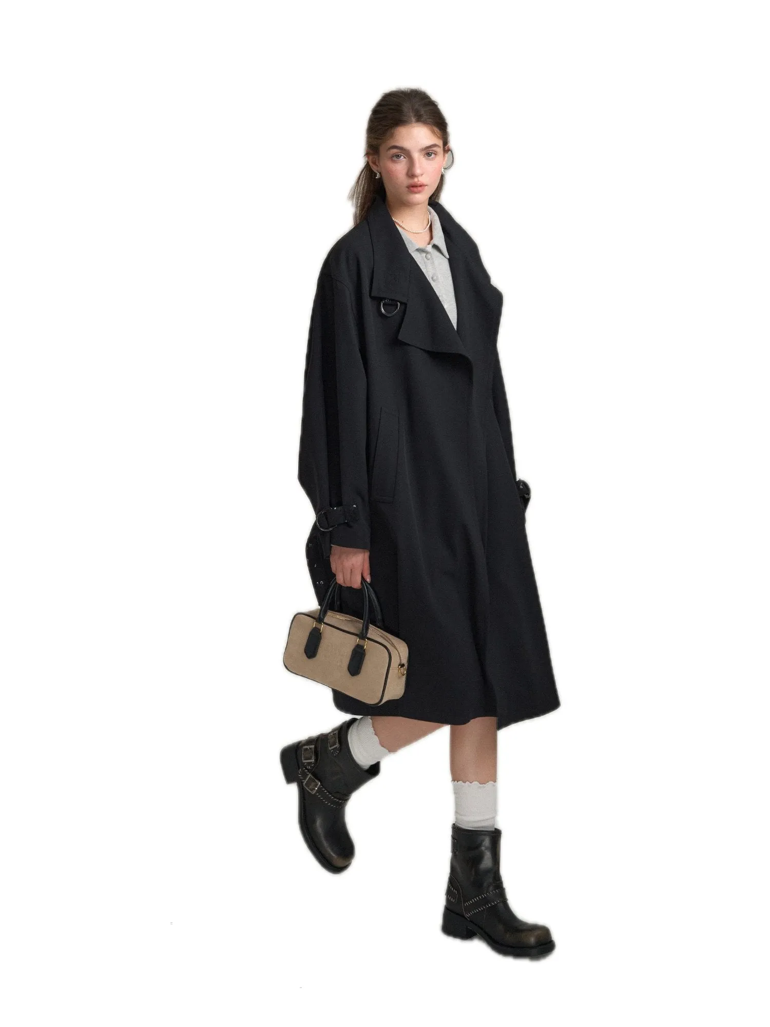 Retro Casual Silhouette Trench Coat In Black