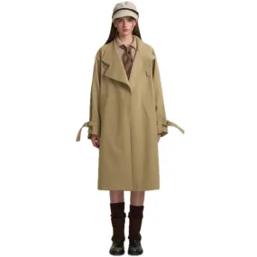 Retro Casual Silhouette Trench Coat In Khaki