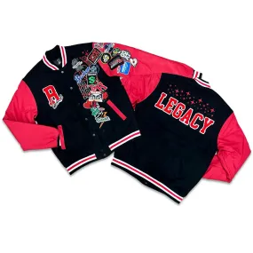 RETRO LABEL LEGACY VARSITY JACKET (BLACK/RED)