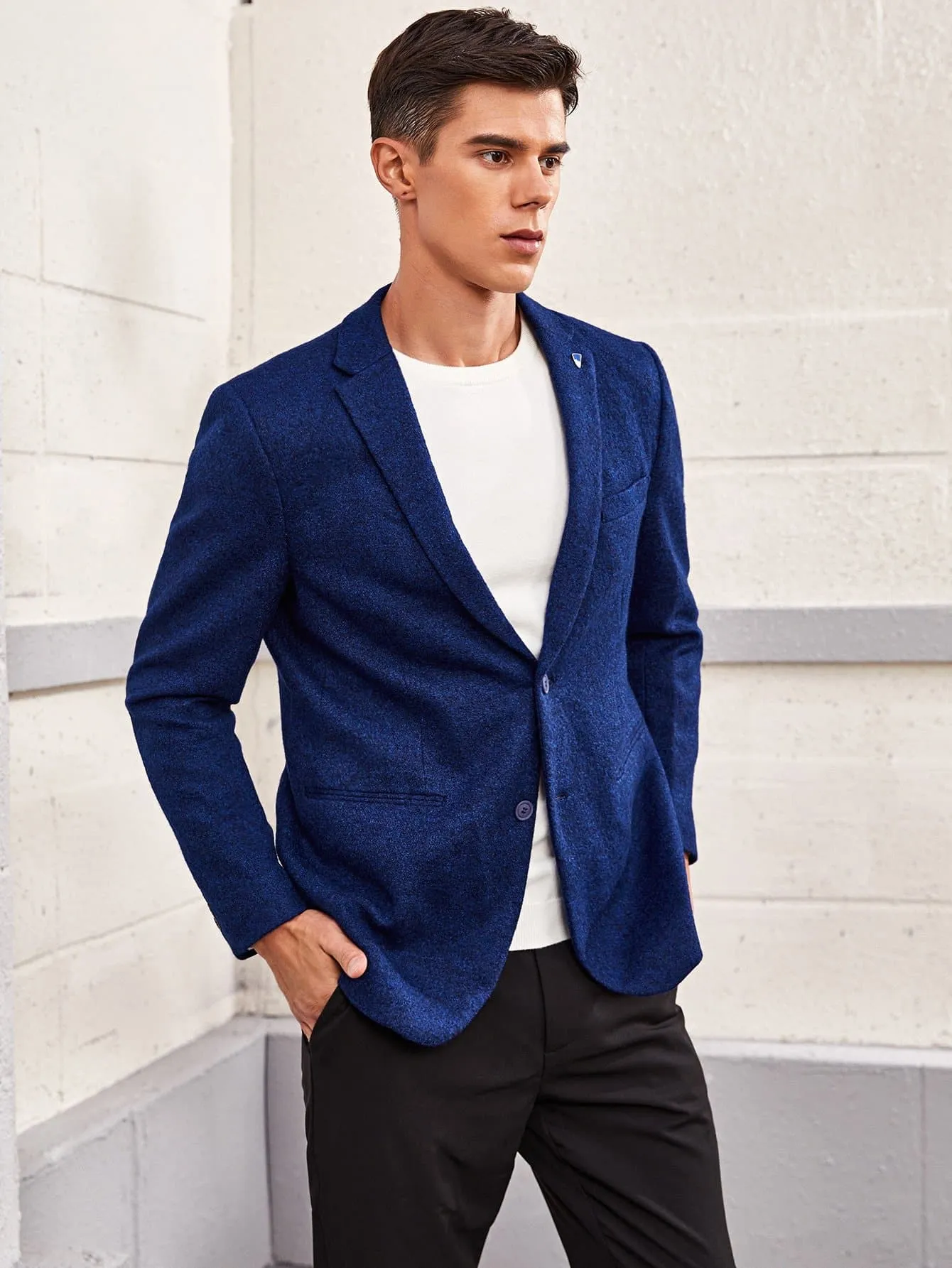 Royal Blue Lapel Collar Single Breasted Blazer