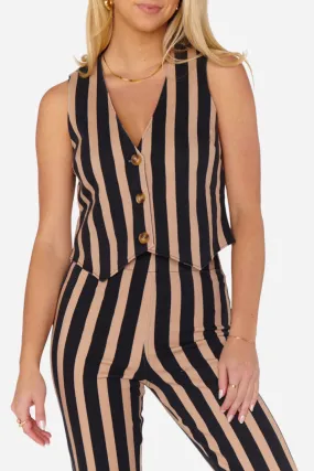 Show Me Your Mumu Vicky Vest in Sepia Stripe Denim