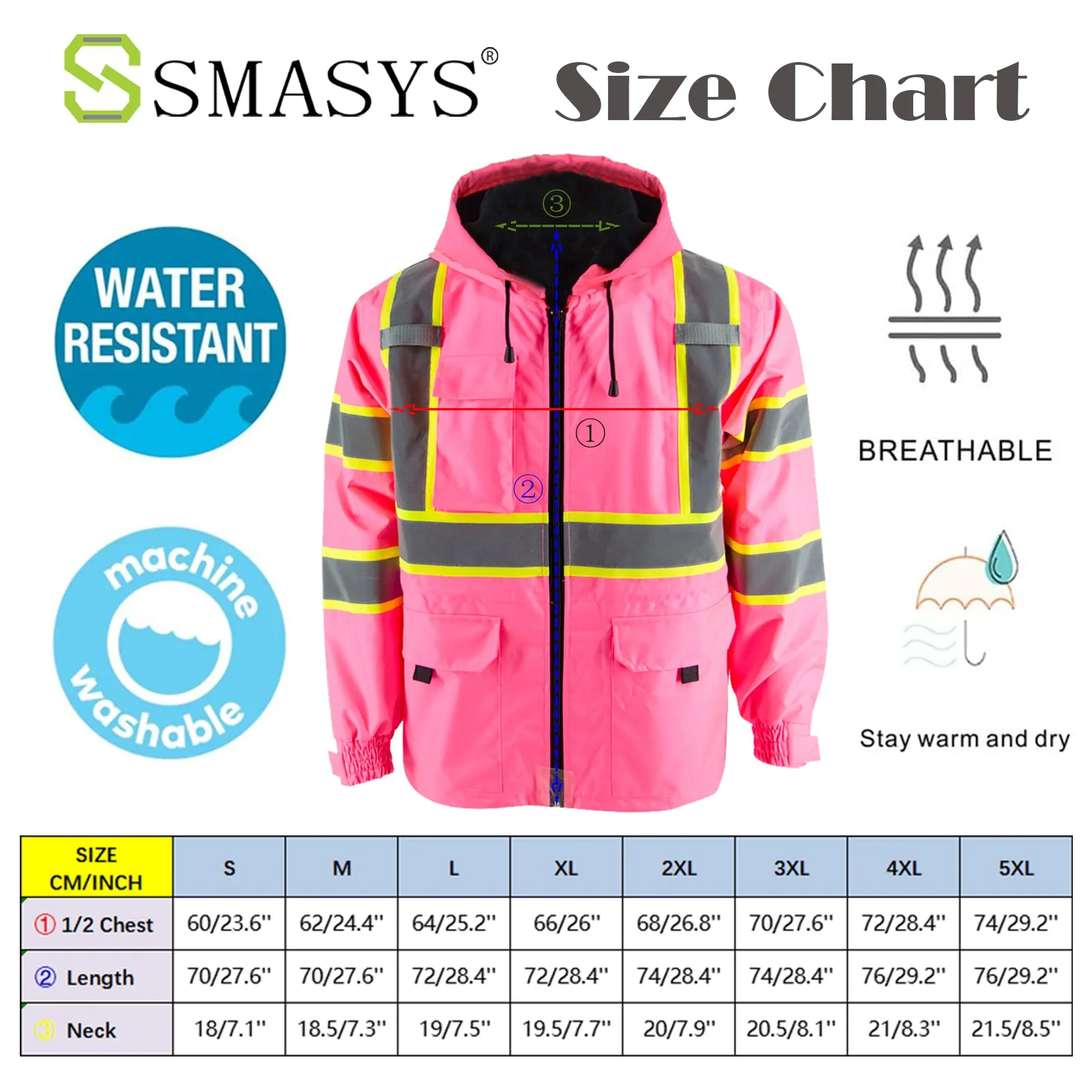 SMASYS Pink High Visibility Winter Safety Jackets for Women Construction Jackets for Men Mesh Fleece Inside