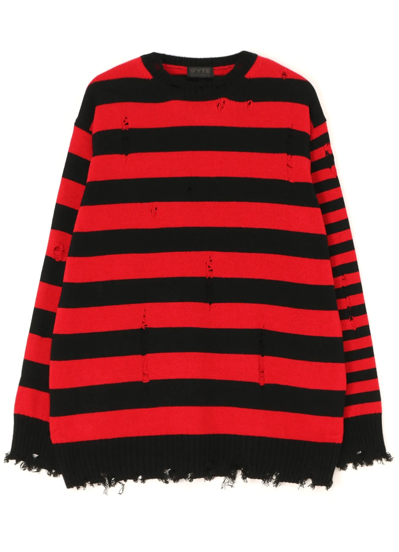 STRIPED PULLOVER KNIT WITH DAMAGED EDGES