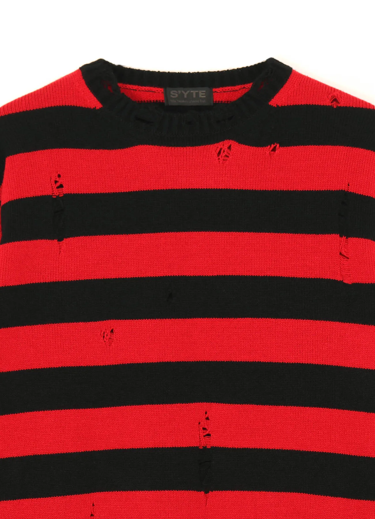 STRIPED PULLOVER KNIT WITH DAMAGED EDGES