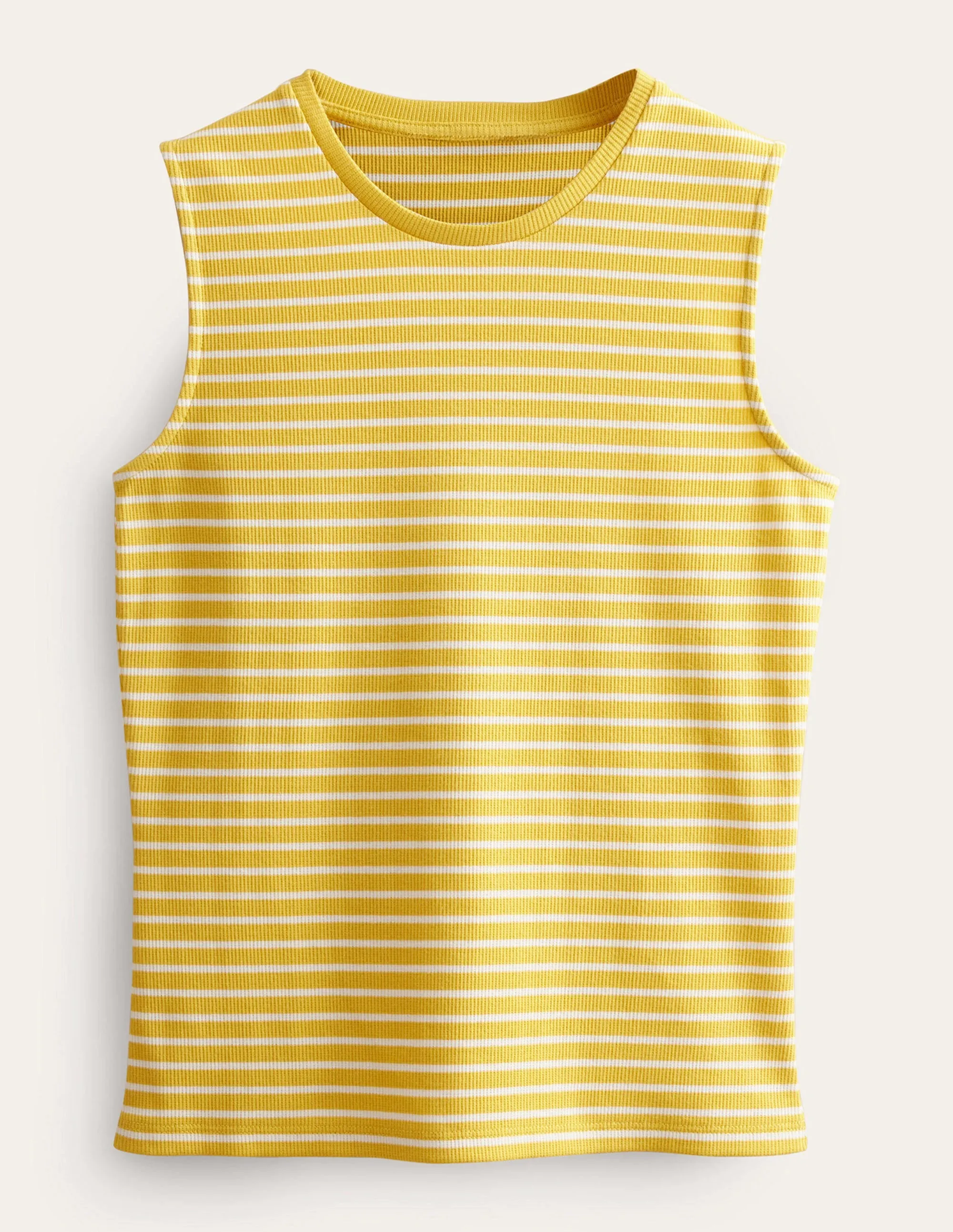 Striped Ribbed Tank Top-Yellow/Ivory