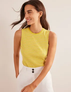 Striped Ribbed Tank Top-Yellow/Ivory