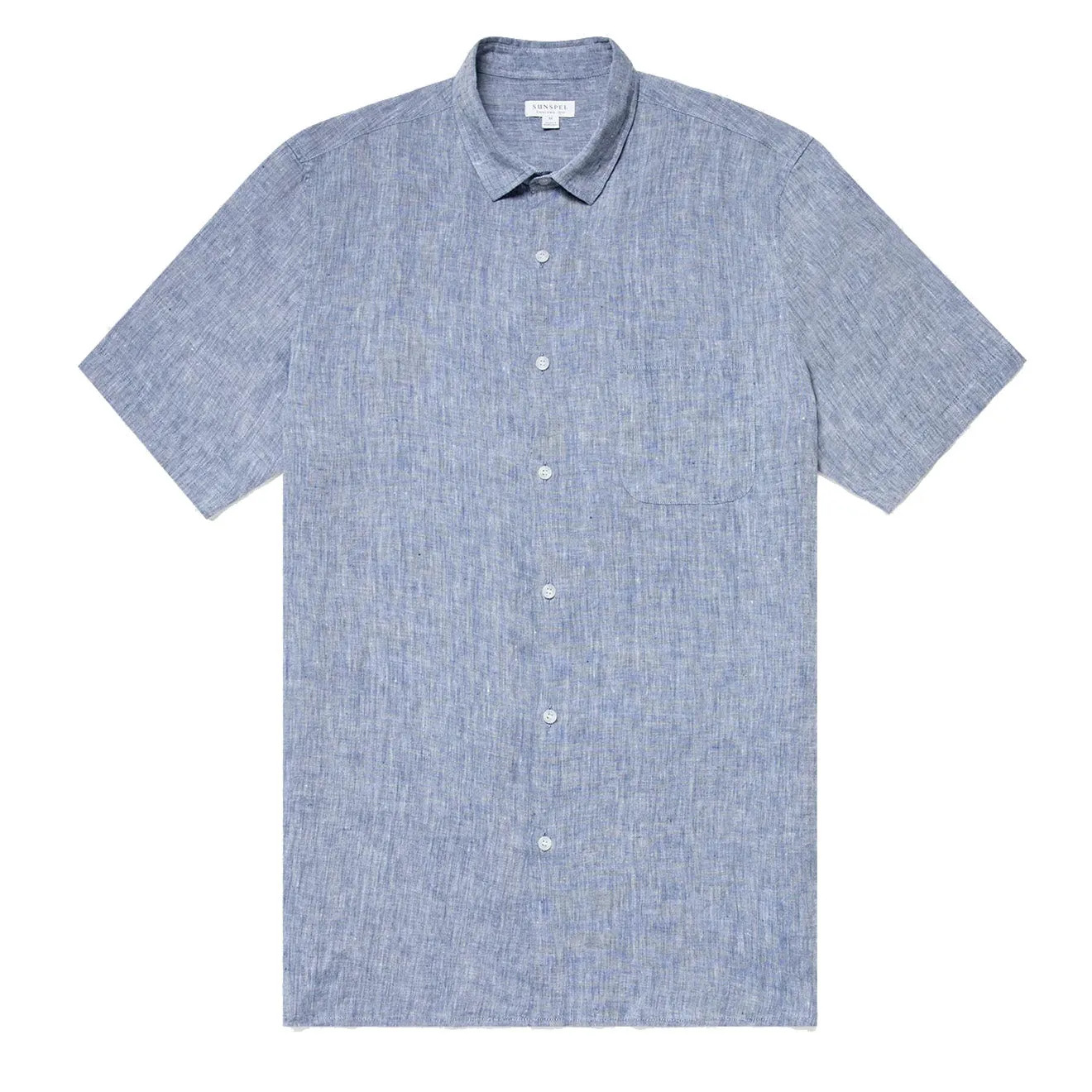 Sunspel SS Italian Linen Shirt Bluestone Melange