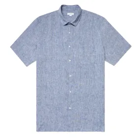 Sunspel SS Italian Linen Shirt Bluestone Melange