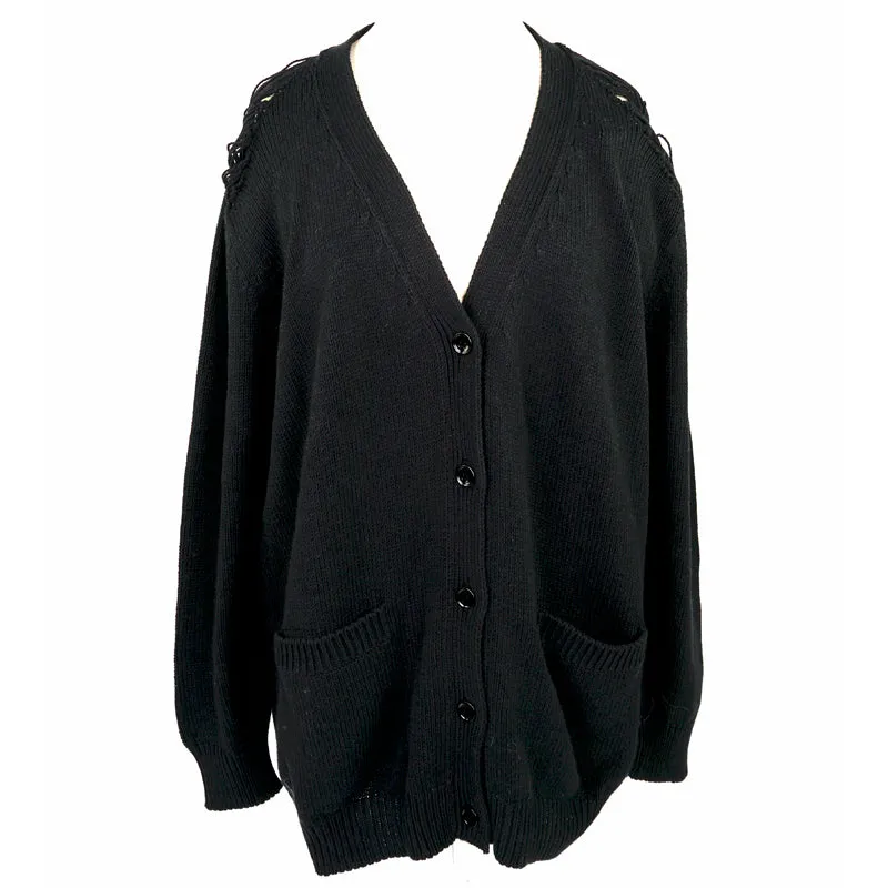 sz M NEW $1190 SAINT LAURENT Men's Black Cotton Oversized GRUNGE V-neck CARDIGAN