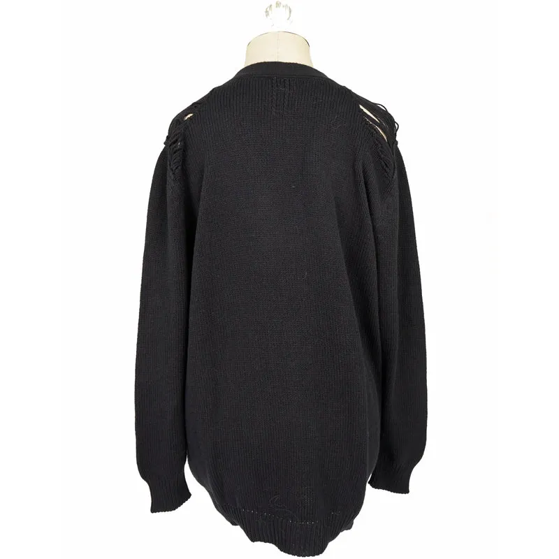 sz M NEW $1190 SAINT LAURENT Men's Black Cotton Oversized GRUNGE V-neck CARDIGAN