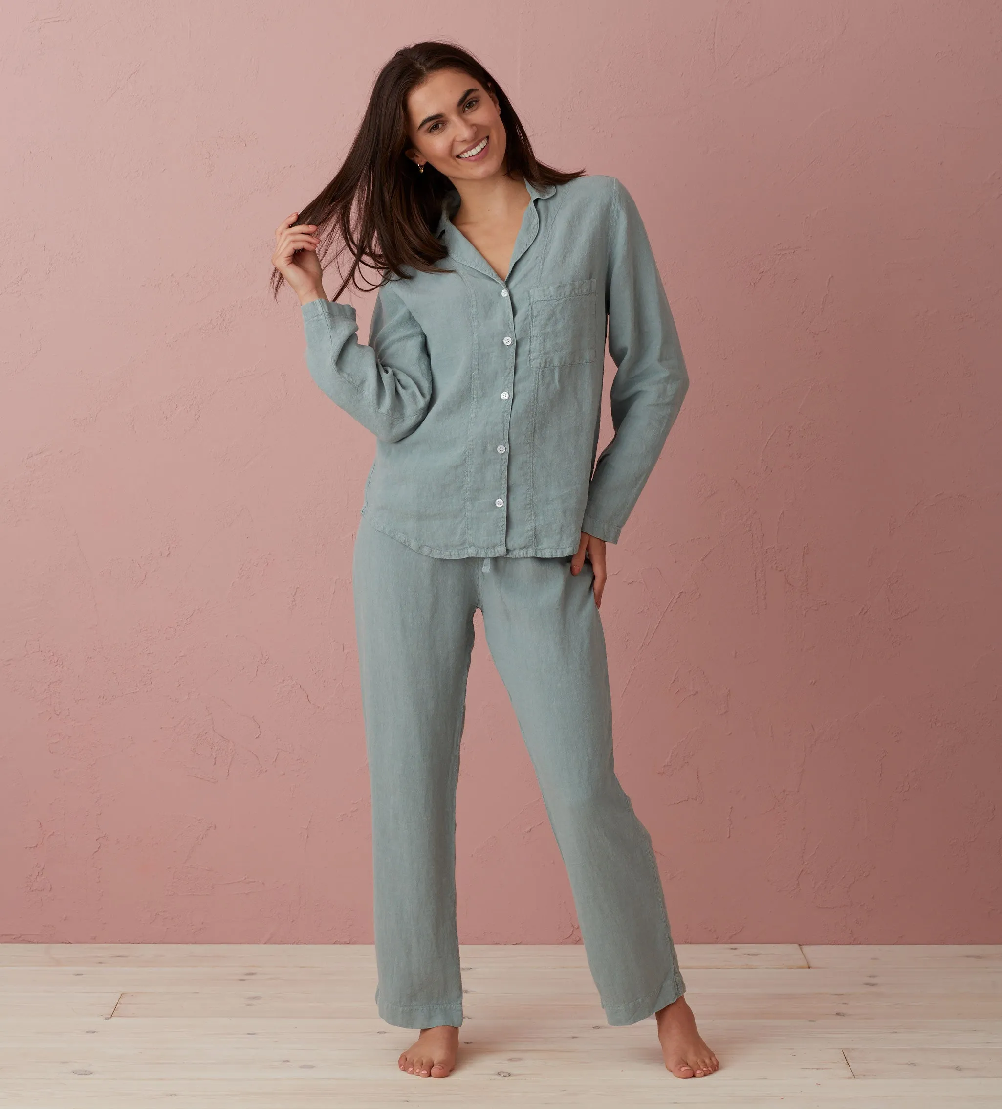 Teal 100% Linen Nightwear