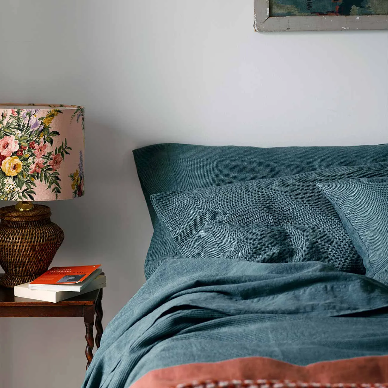 Teal Waffle Chambray Linen Blend Pillowcases (Pair)