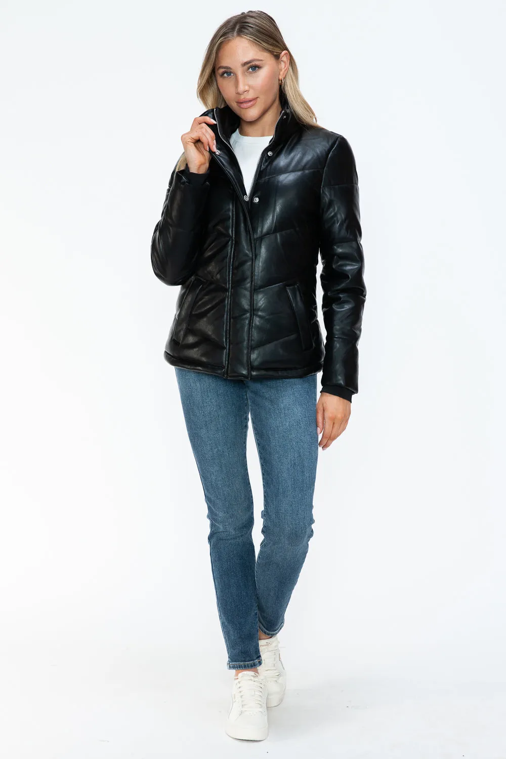 TEEK - Black Snobbish Pocketed Turtleneck Puffer Jacket