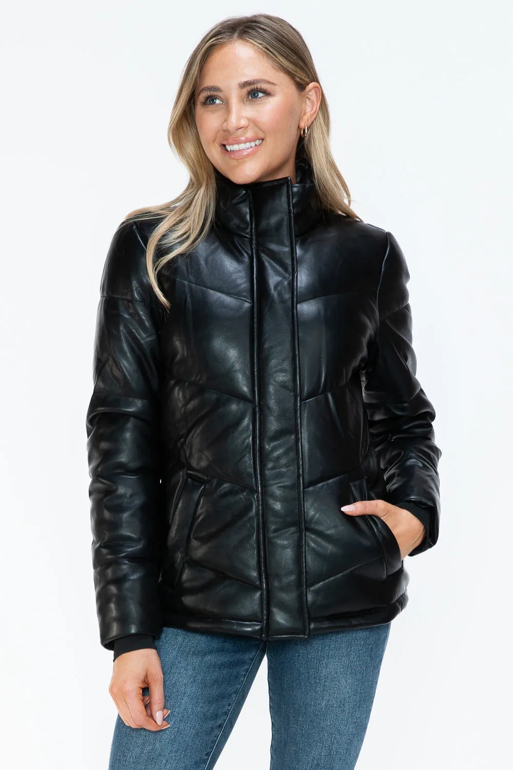 TEEK - Black Snobbish Pocketed Turtleneck Puffer Jacket