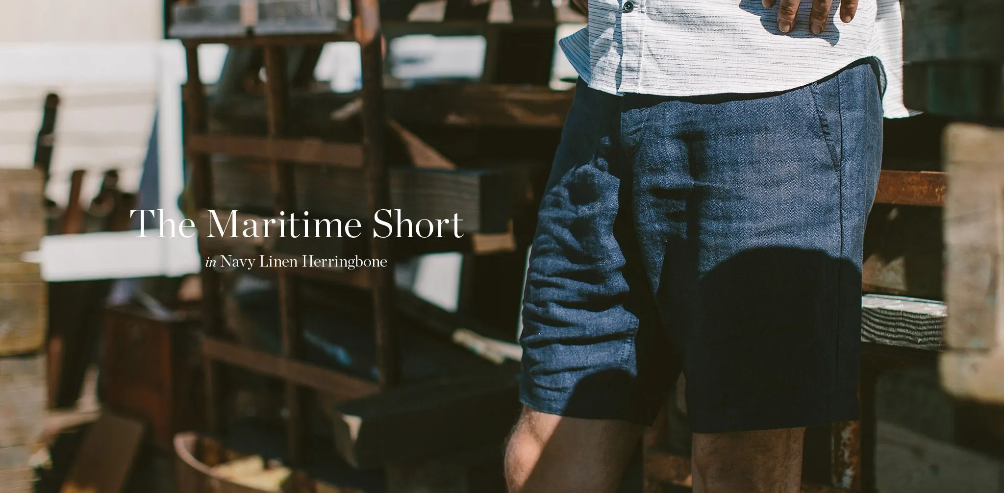 The Maritime Short in Navy Linen Herringbone