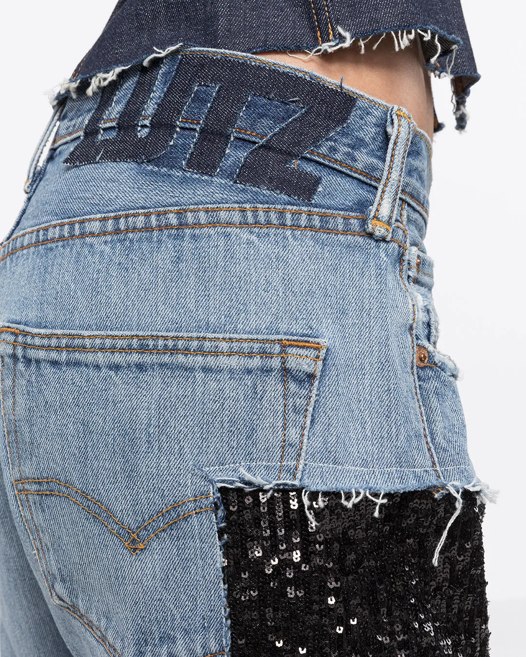 VALERIE SEQUINED DENIM PANT - BLACK