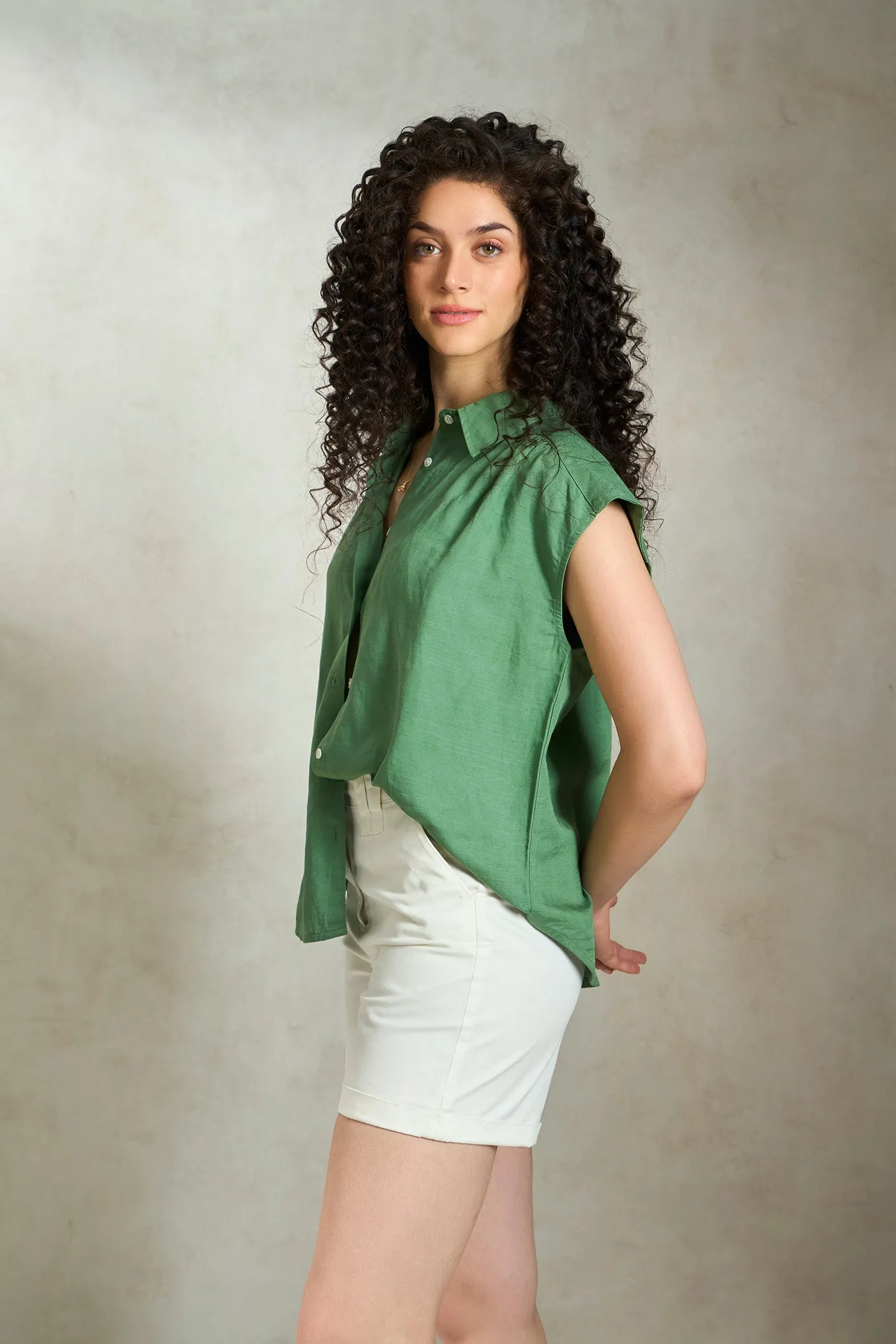 Veda|Collared Linen Top