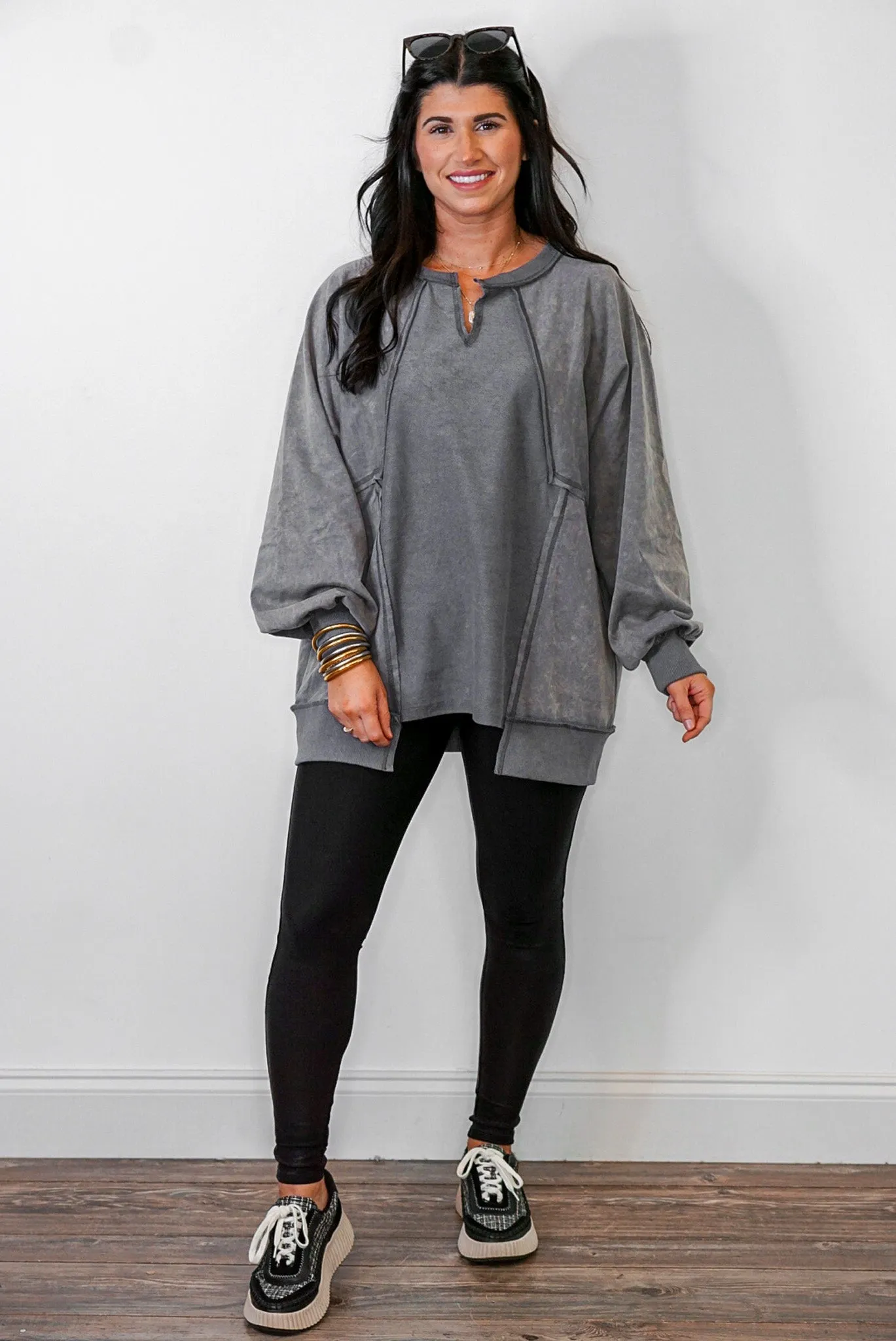 Weekend Favorite Washed Charcoal Pullover