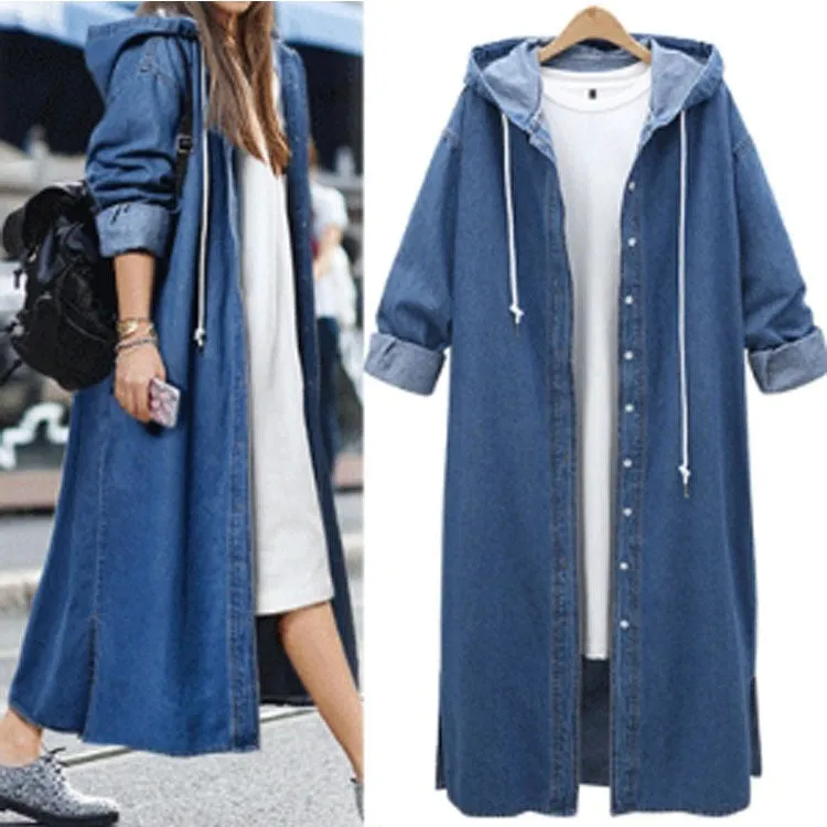 Wenkouban  2022 ladies denim windbreaker jacket solid color lace-up denim jacket gown woman jacket