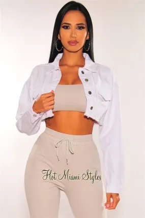 White Denim Long Sleeve Destroyed Back Cropped Jacket