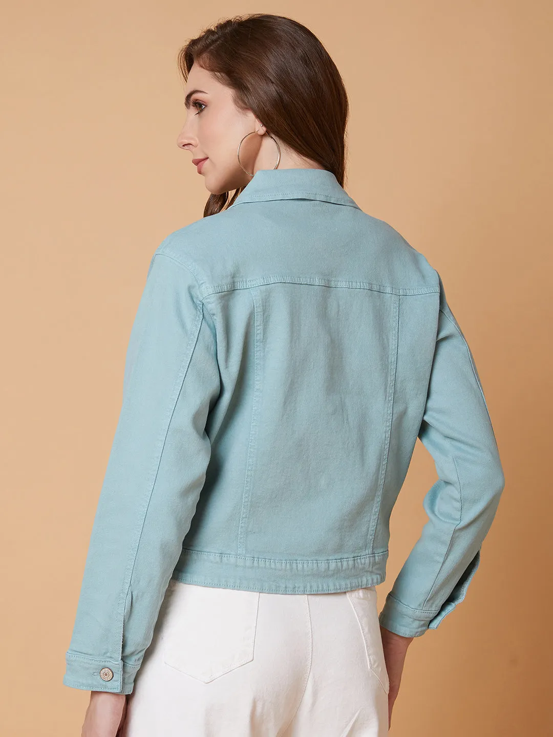 Women Sea Green Denim Jacket