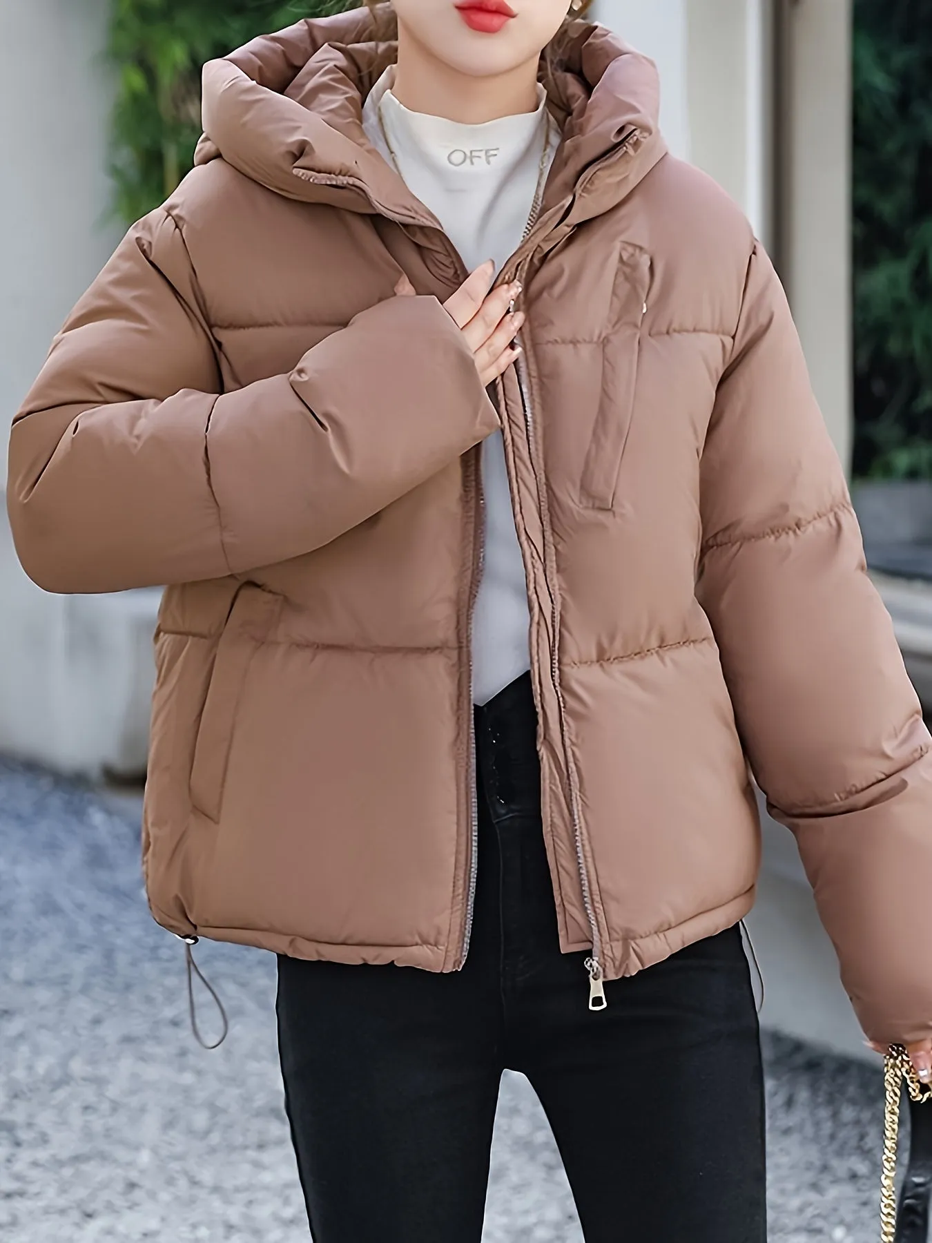 Women’s Elegant Brown Casual Polyester Padded Jacket | Ideal for Autumn/Winter