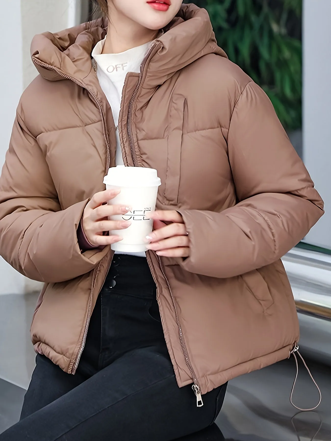 Women’s Elegant Brown Casual Polyester Padded Jacket | Ideal for Autumn/Winter