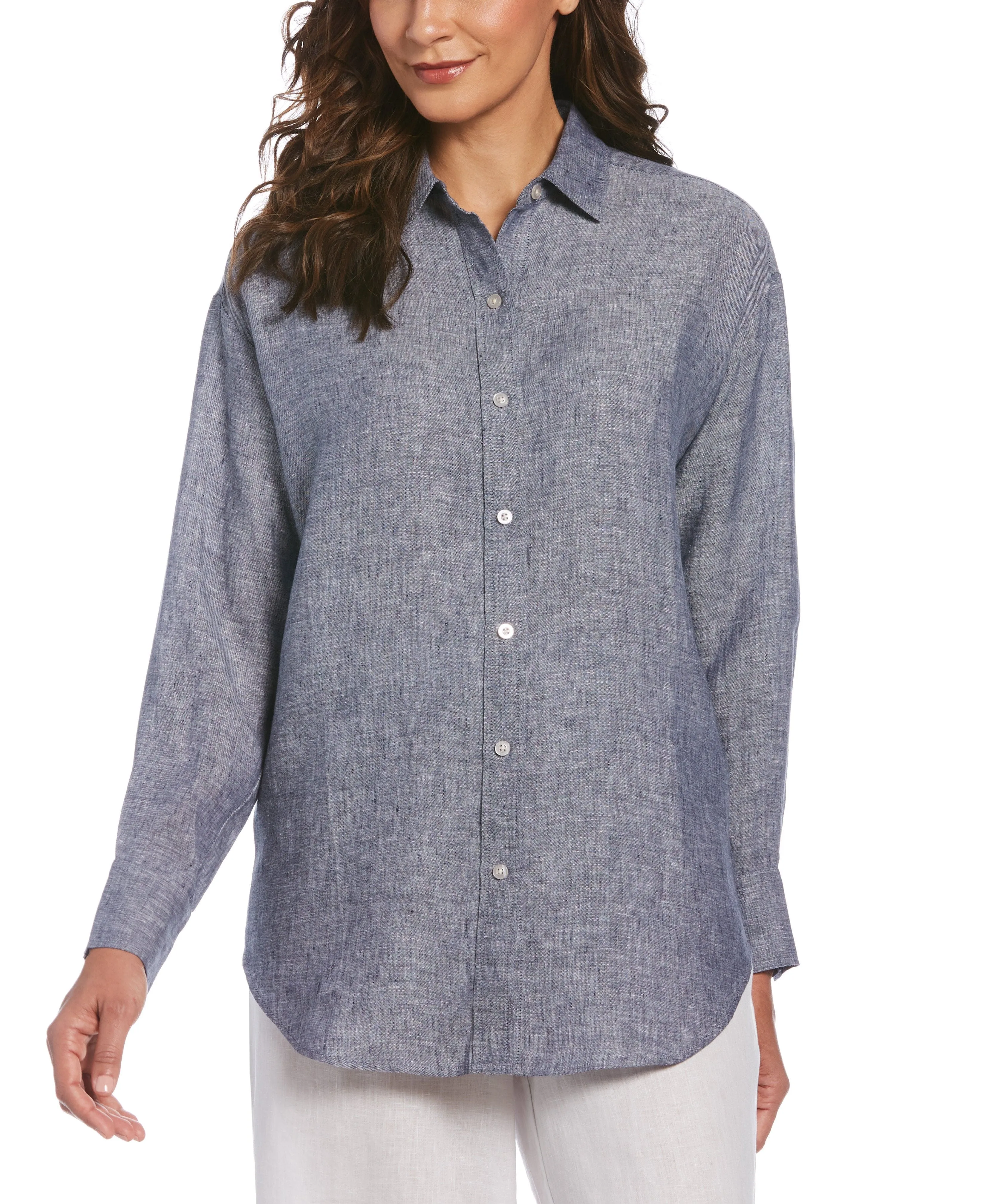 Women's Two-Tone Yarn-Dyed Linen Blouse