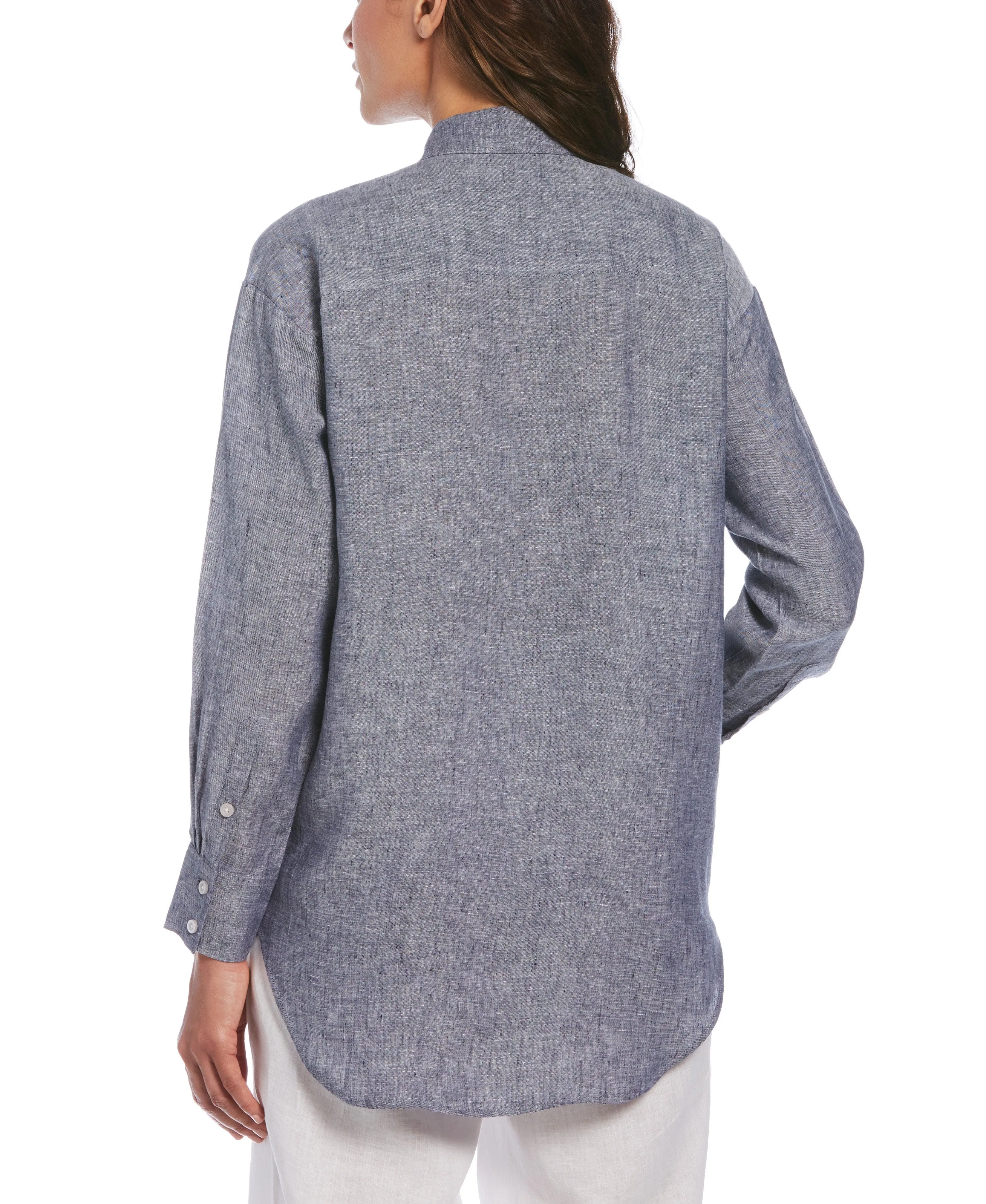 Women's Two-Tone Yarn-Dyed Linen Blouse