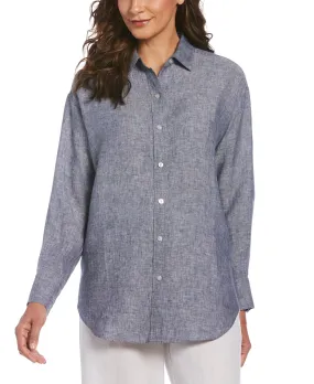 Women's Two-Tone Yarn-Dyed Linen Blouse