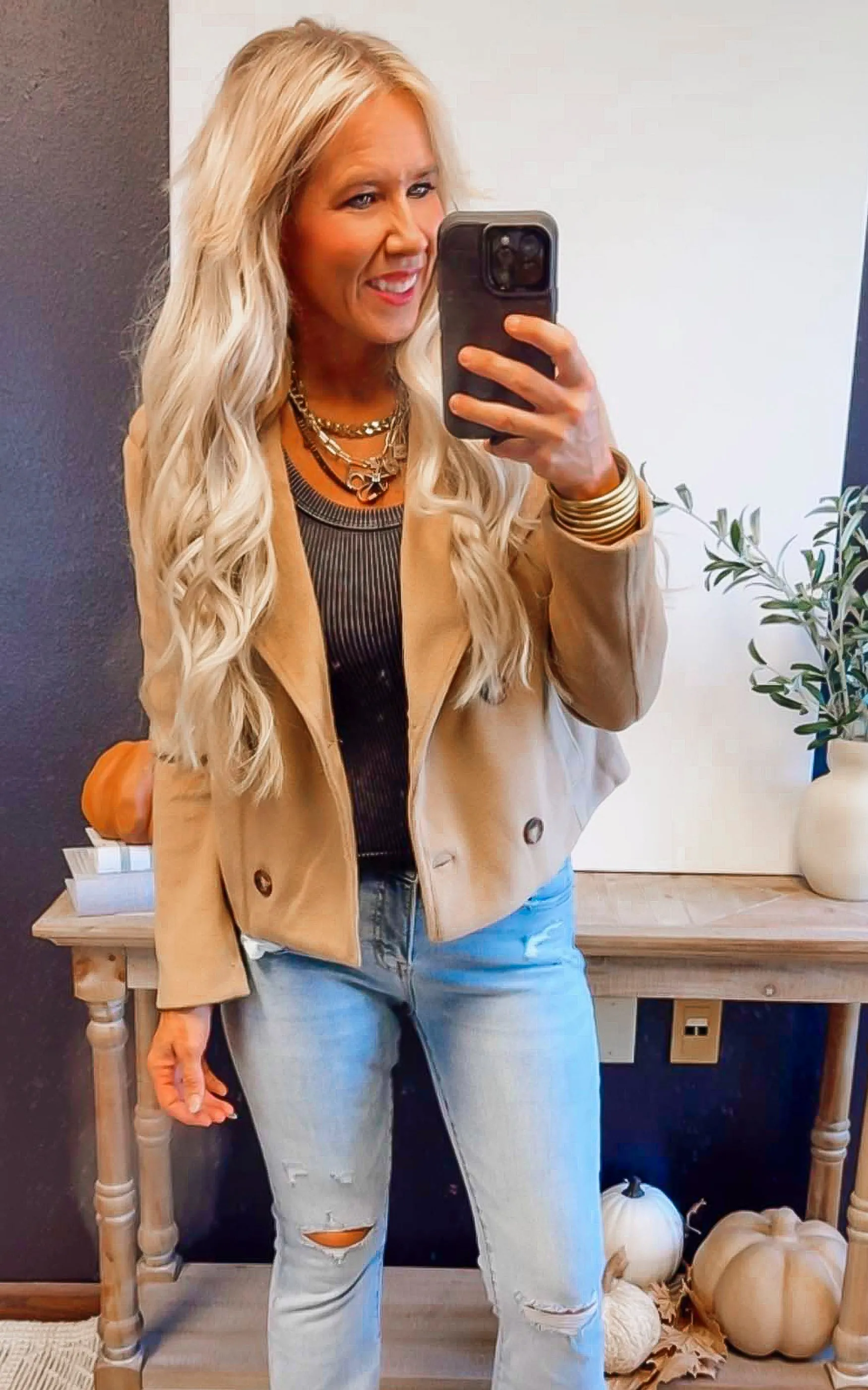 Wool Like Double Breasted Crop Jacket